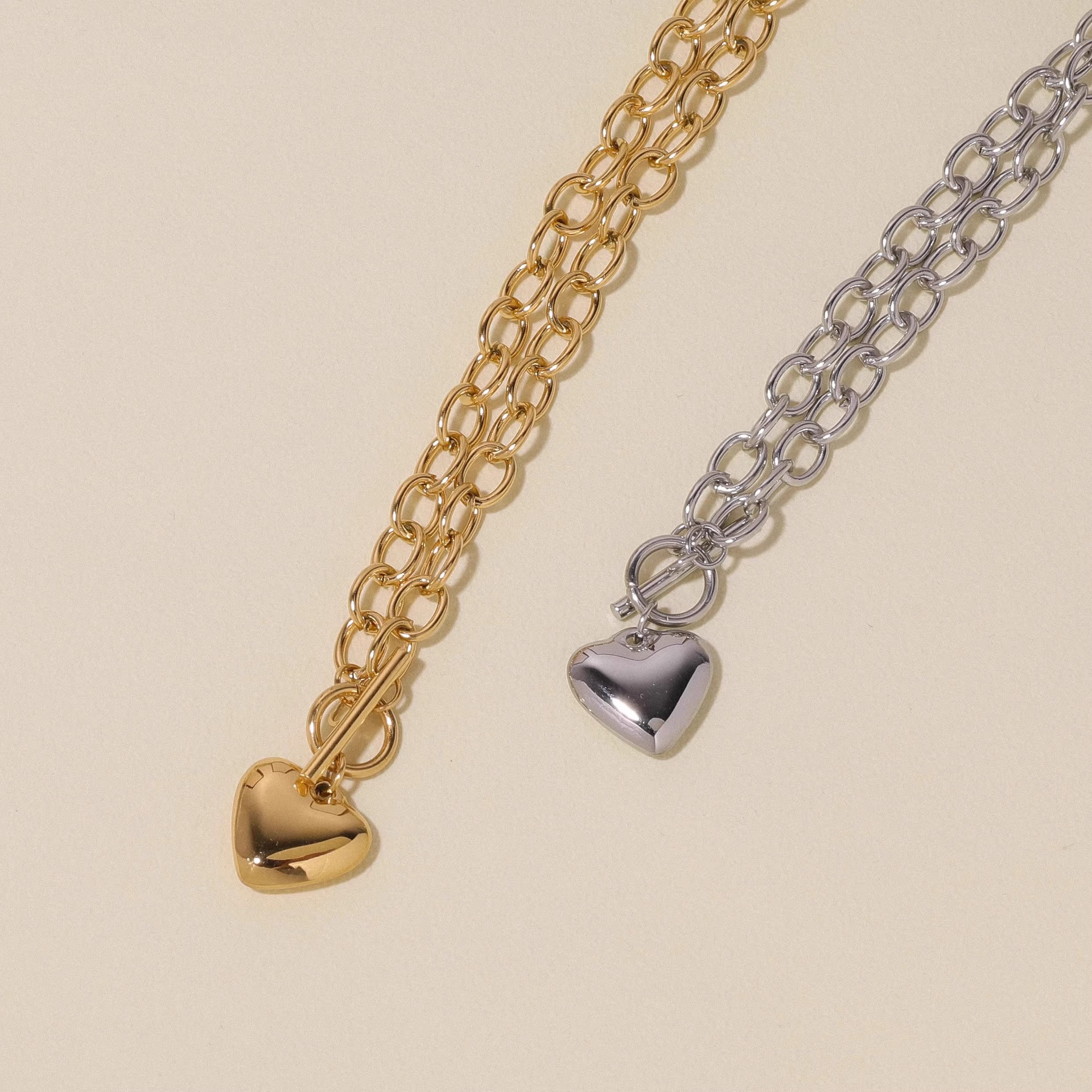 Smooth Heart Pendant Necklace With Ot Clasp In Stainless Steel_voghion.com
