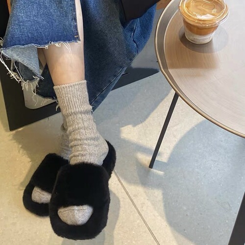 Lazy Atmosphere Autumn and Winter Gray Wool Socks Knee-High Socks Thick Warmth Retro Korean Style Bump Socks