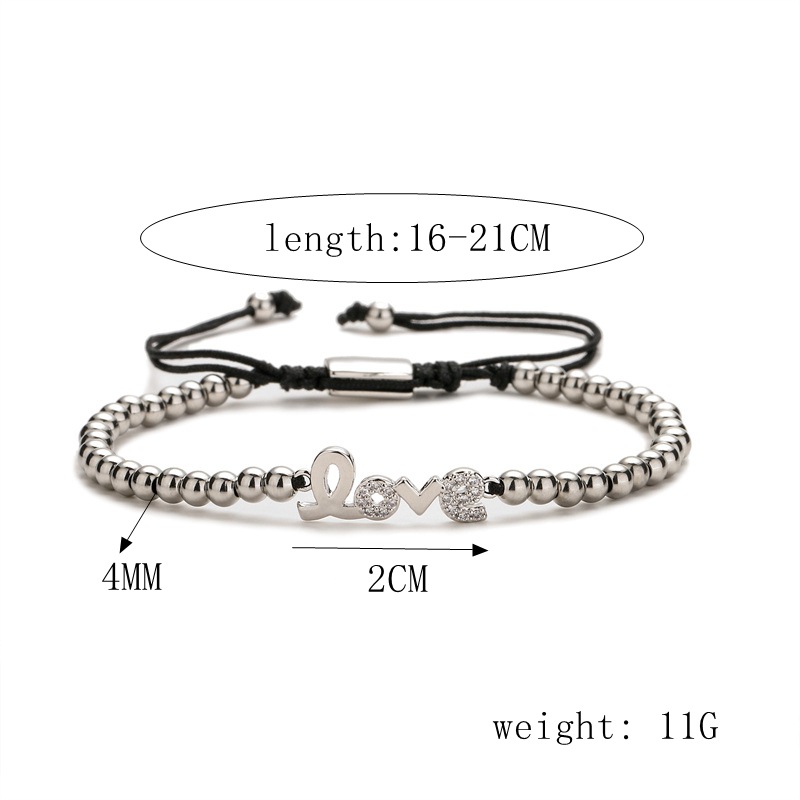 Simple Style Letter Heart Shape Copper Inlay Zircon Bracelets 1 Piece