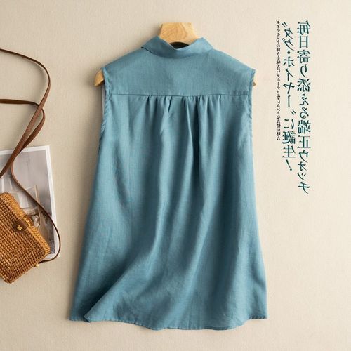 New Style Sleeveless Linen Shirt, Literary Retro Solid Color Cotton-Linen Top for Women, Summer Loose Linen Material Blouse