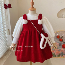 女童公主裙秋冬季韩版儿童套装小女孩洋气加绒连衣裙宝宝两件套