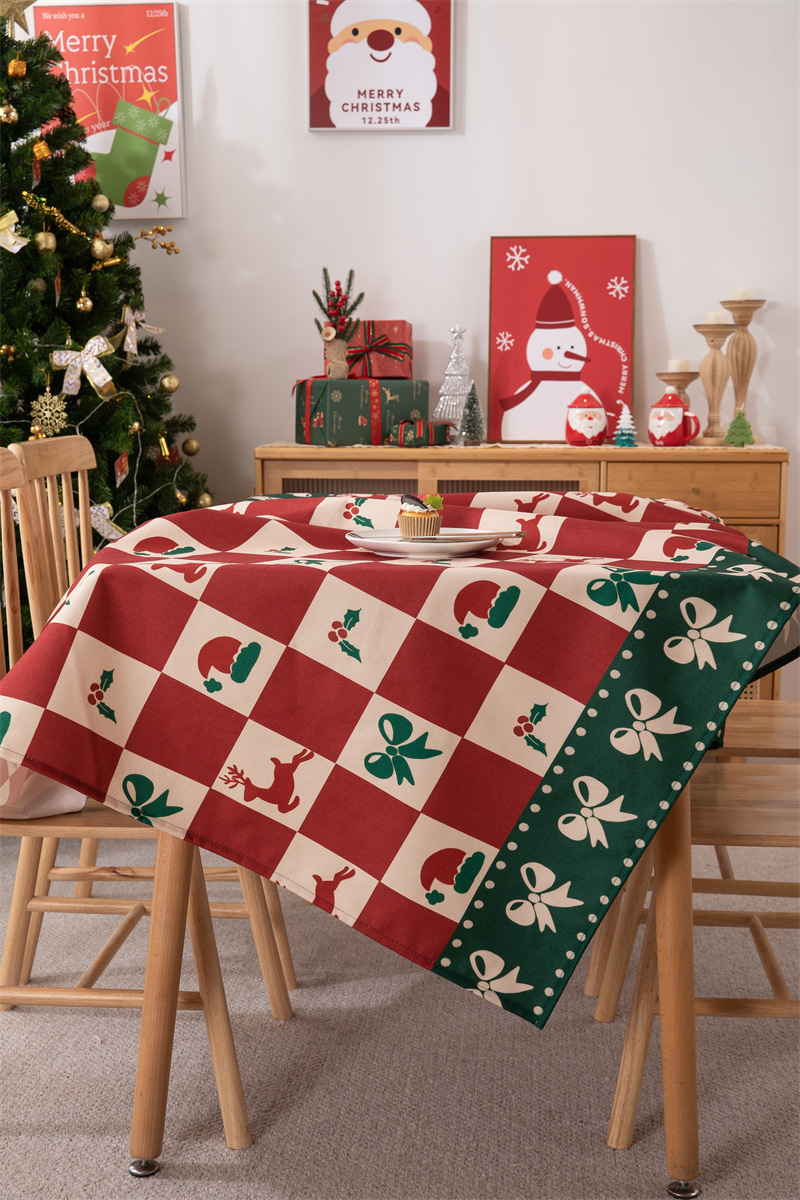 Tovaglia natalizia con bandiera da tavolo stampata in poliestere impermeabile, decorazione natalizia, con fiocco di neve e fiore di alce_voghion.com