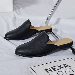 European and American Style Summer plus size Baotou Half Slippers Men's British Casual Outdoor Backless Lazy Peas Leather Shoes