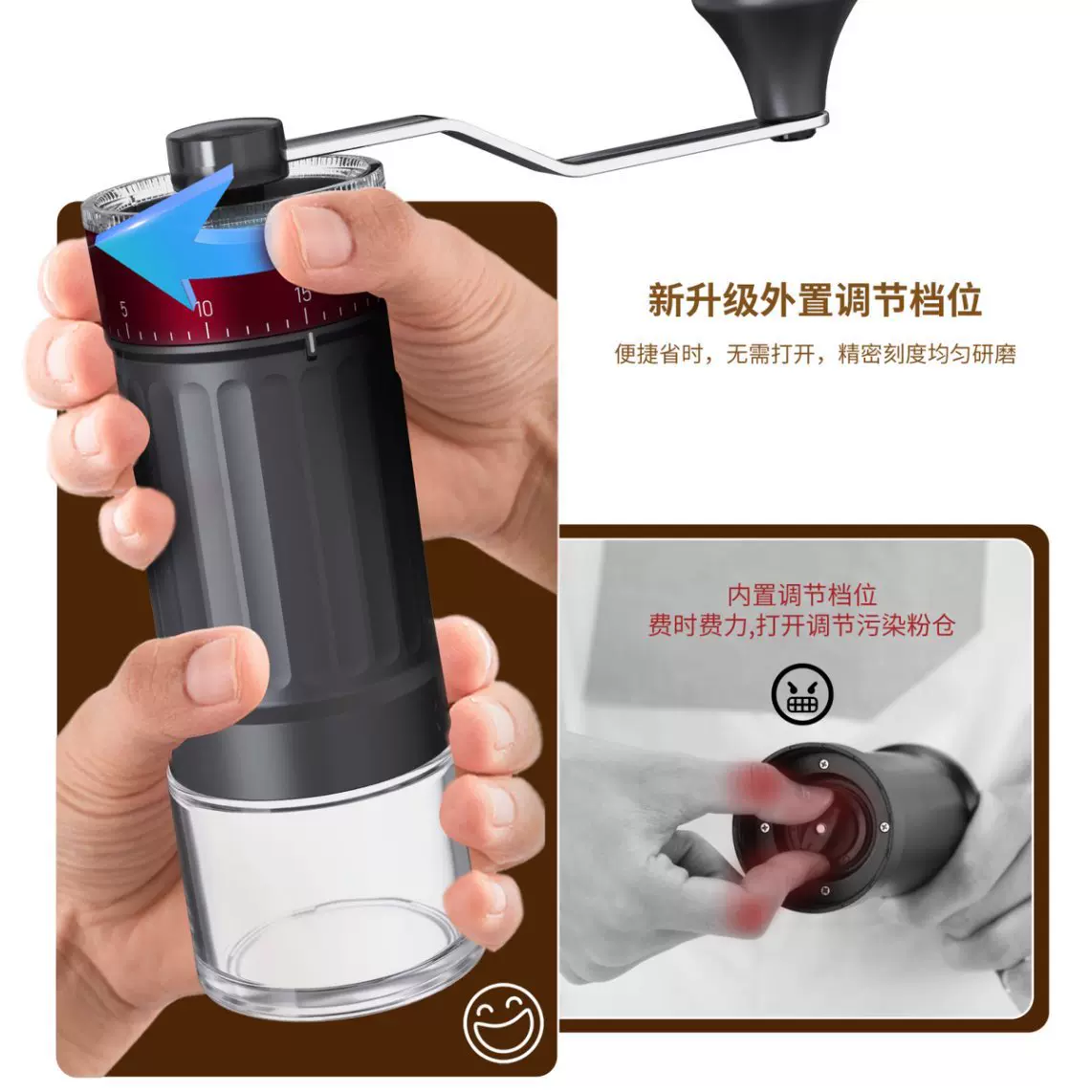 跨境手摇磨豆机便携研磨机咖啡机研磨器外调节磨豆咖啡器具