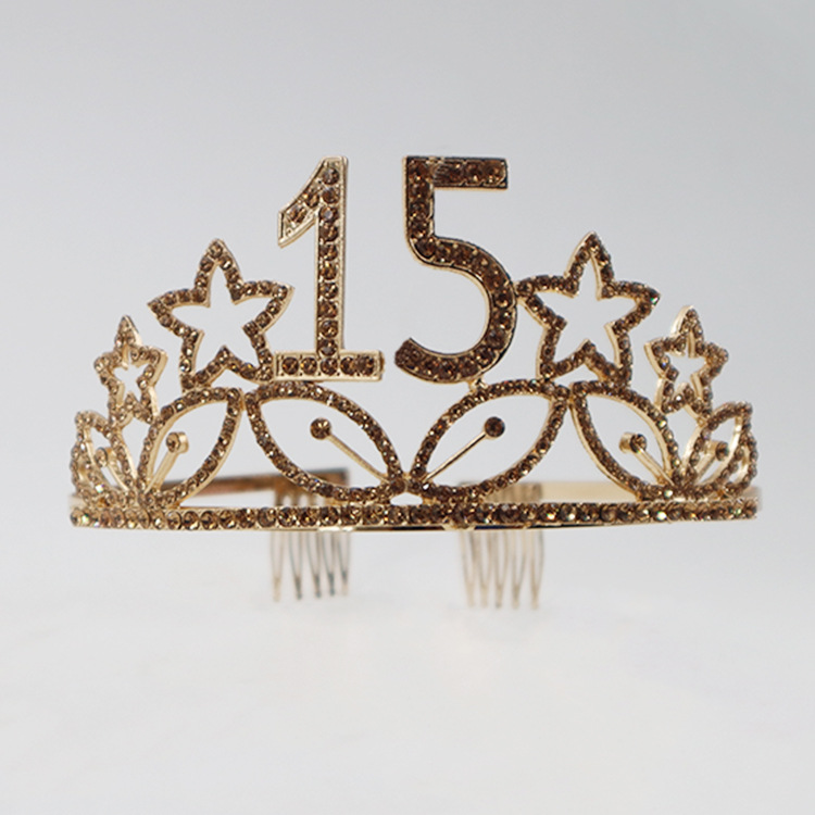 Accesorios para el cabello con corona de metal de alta gama europeos y americanos para cumpleaños y aniversarios, con estrellas de diamantes de colores, corona para fiestas y accesorios de disfraces de películas.