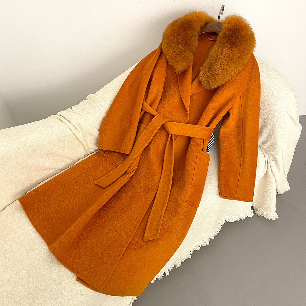 Women's Clothing Autumn and winter woolen coat long style high quality water ripple double faced wool coat women's high end cashmere coat_voghion.com