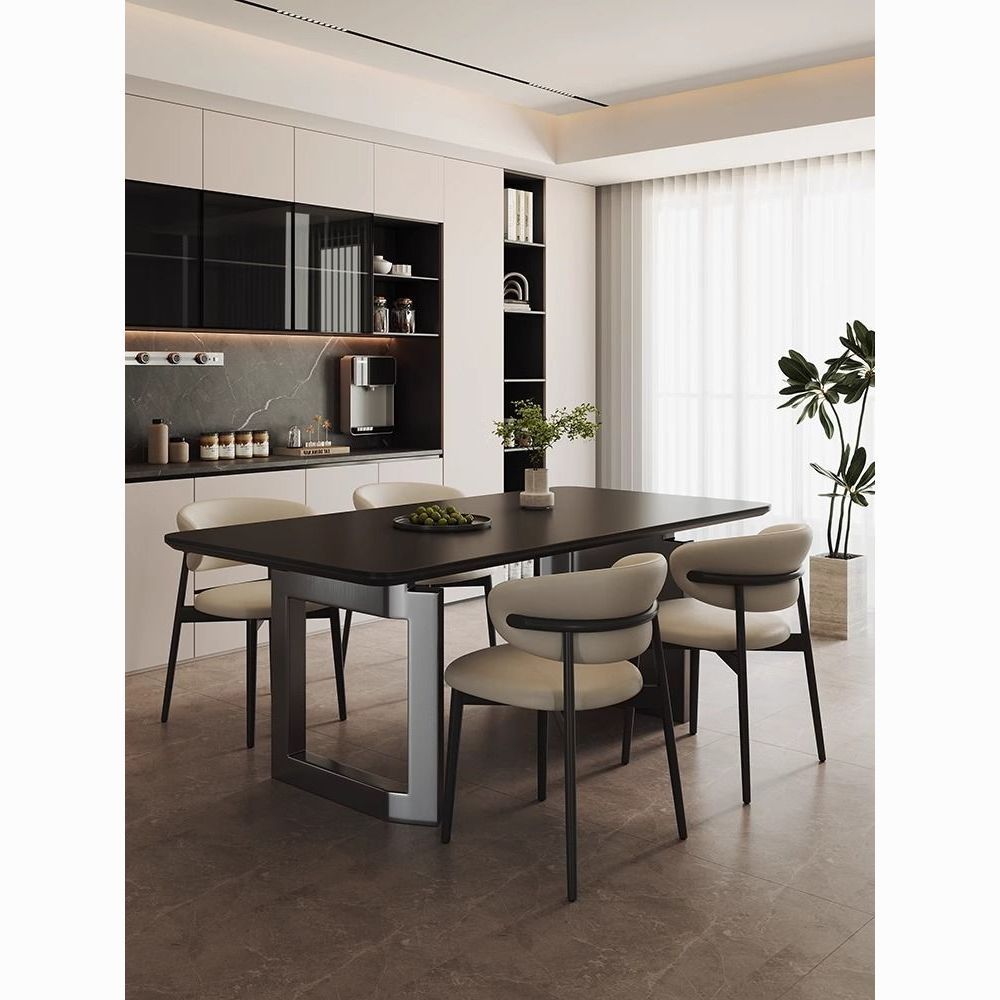 New Modern Simple Italian Light Luxury Dining Table and Chairs Black Slate Dining Table Combination Small Apartment Home Dining Table Rectangular