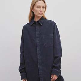 TH~ ROW2025年春秋新款宽松柔软灯芯绒前胸补丁口袋衬衫宽松衫衣