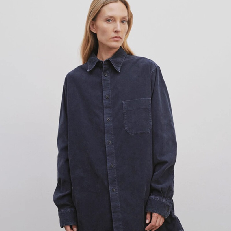 Th~ Row 2025 Spring & Fall New Loose Soft Corduroy Front Chest Patch Flap Pocket Pants Shirt Loose Shirt