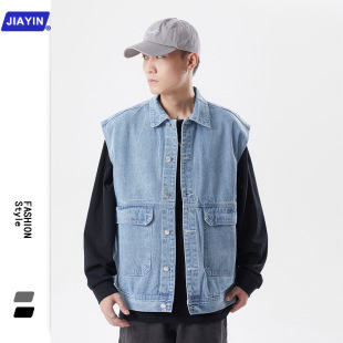 Spring and Summer Trendy Brand Vintage Workwear Waistel Denim Clothes Men's Loose All-match Duffy Horse Armor Vest Sleeveless Jacket Coat