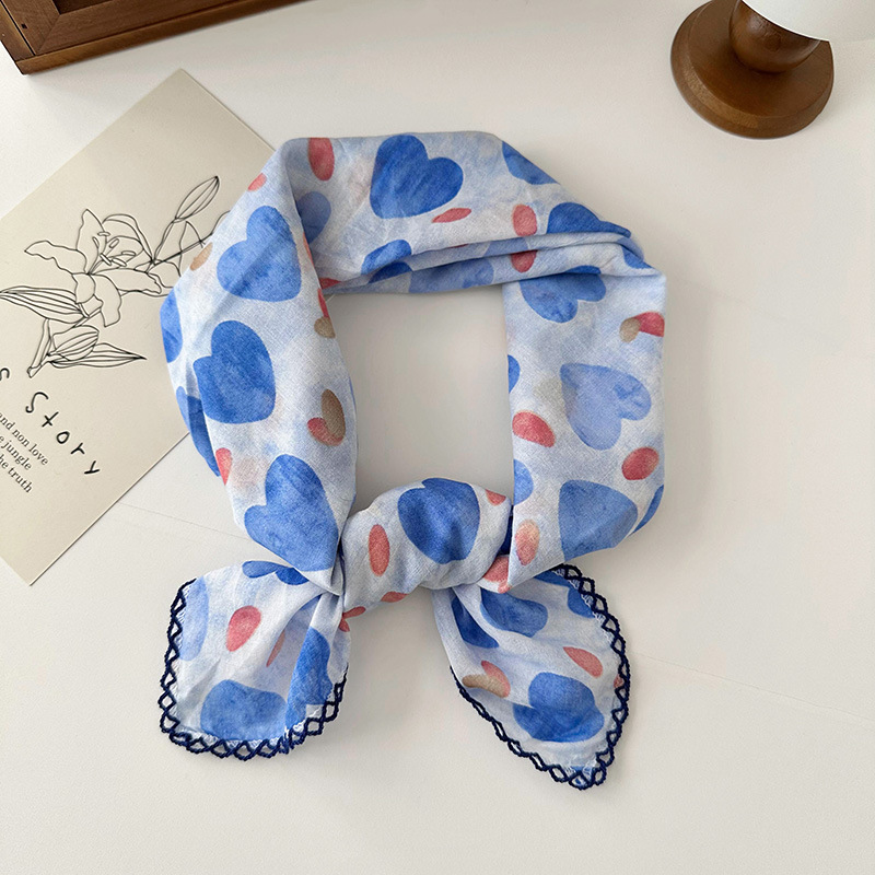 70 algodón y lino floral cuadrado bufanda de las mujeres estilo coreano de todo partido pastoral estilo artístico cuello Protección decorativa bufanda pequeña bufanda delgada