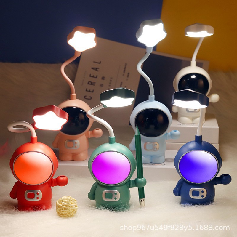 Lámpara de Noche USB Infantil de Astronauta de Plástico, Luz Cálida, para Lectura y Dormitorio