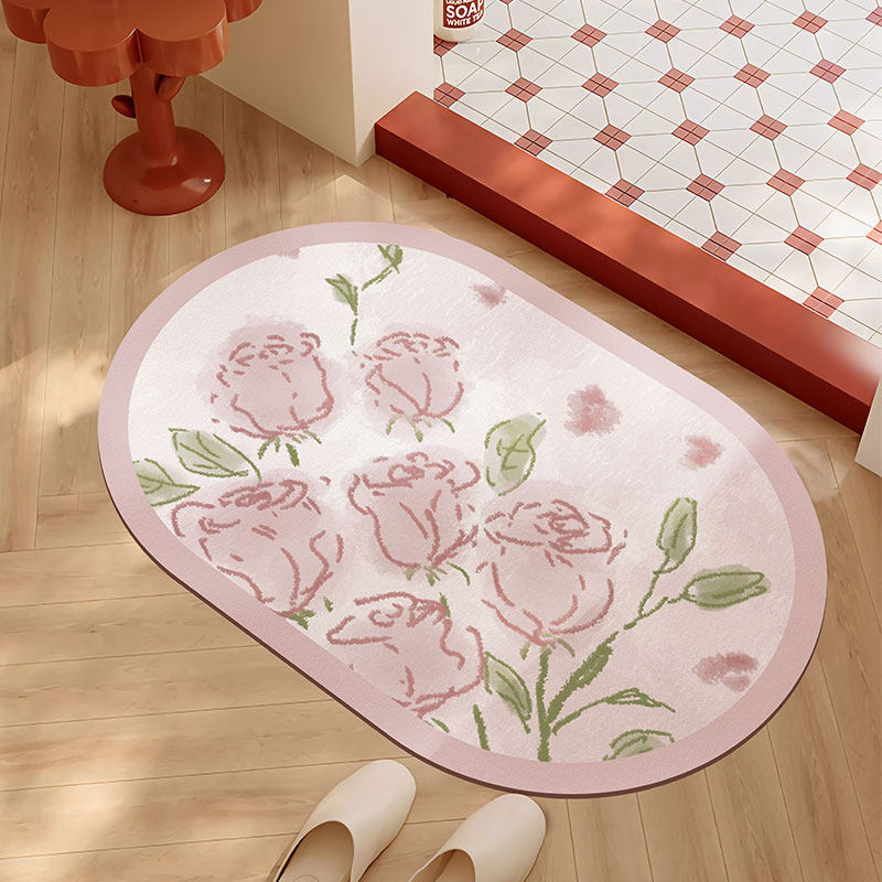 Cream-Style Bouquet Diatomaceous Earth Floor Mat, Water-Absorbent, Quick-Drying, Non-Slip Foot Mat for Bathroom and Toilet Entrance Decoration