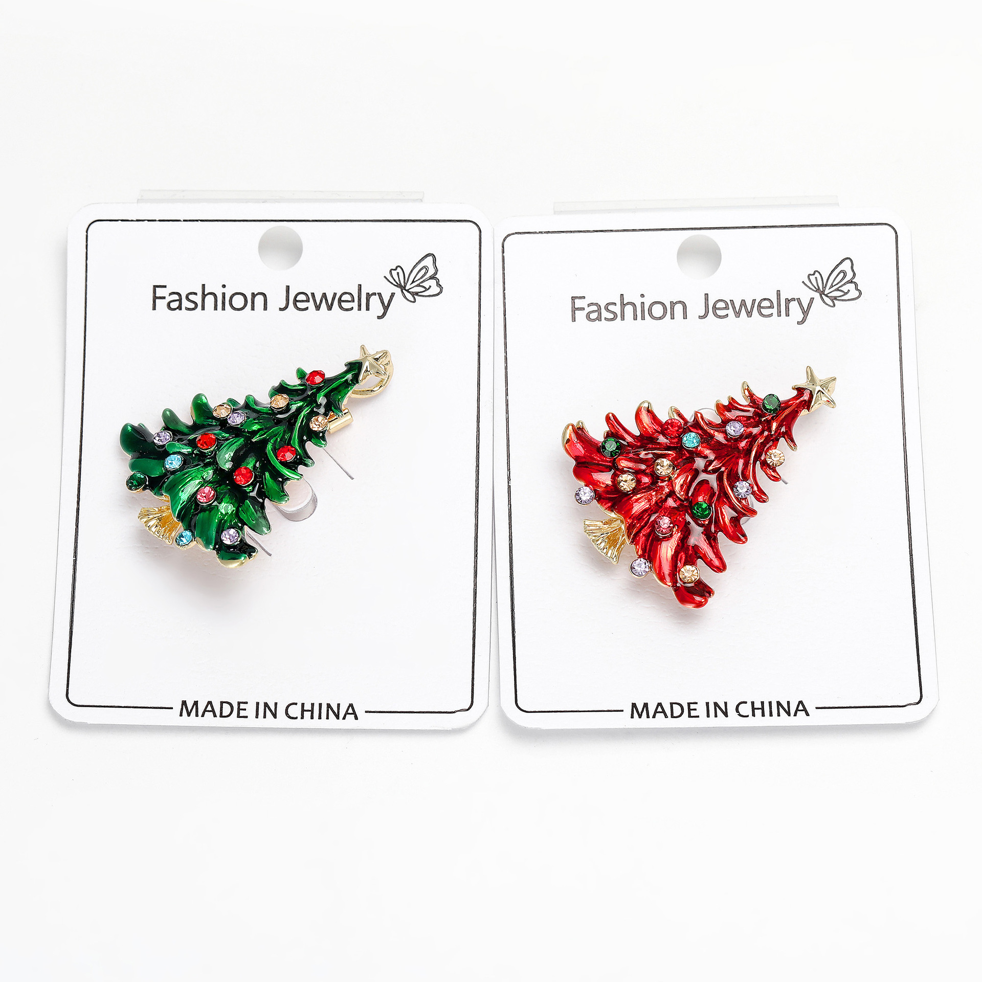 European and American New Style Enamel Rhinestone Christmas Tree Brooch Alloy Enamel Fashion Jewelry Versatile Wholesale