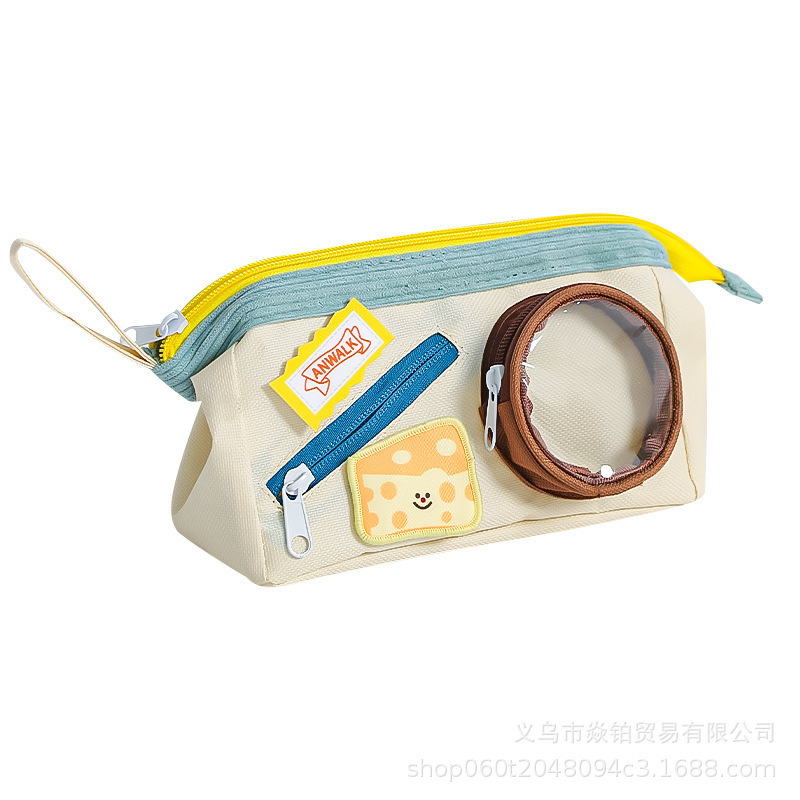 かわいいコントラストカラーステッチ鉛筆バッグ高価値インスタイル大容量女の子痛バッグ文具箱食品鉛筆箱子供|undefined