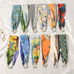 Necklace style silk scarf spring and summer pearl magnetic buckle clavicle neck scarf small scarf high-end lazy wrist strap headband