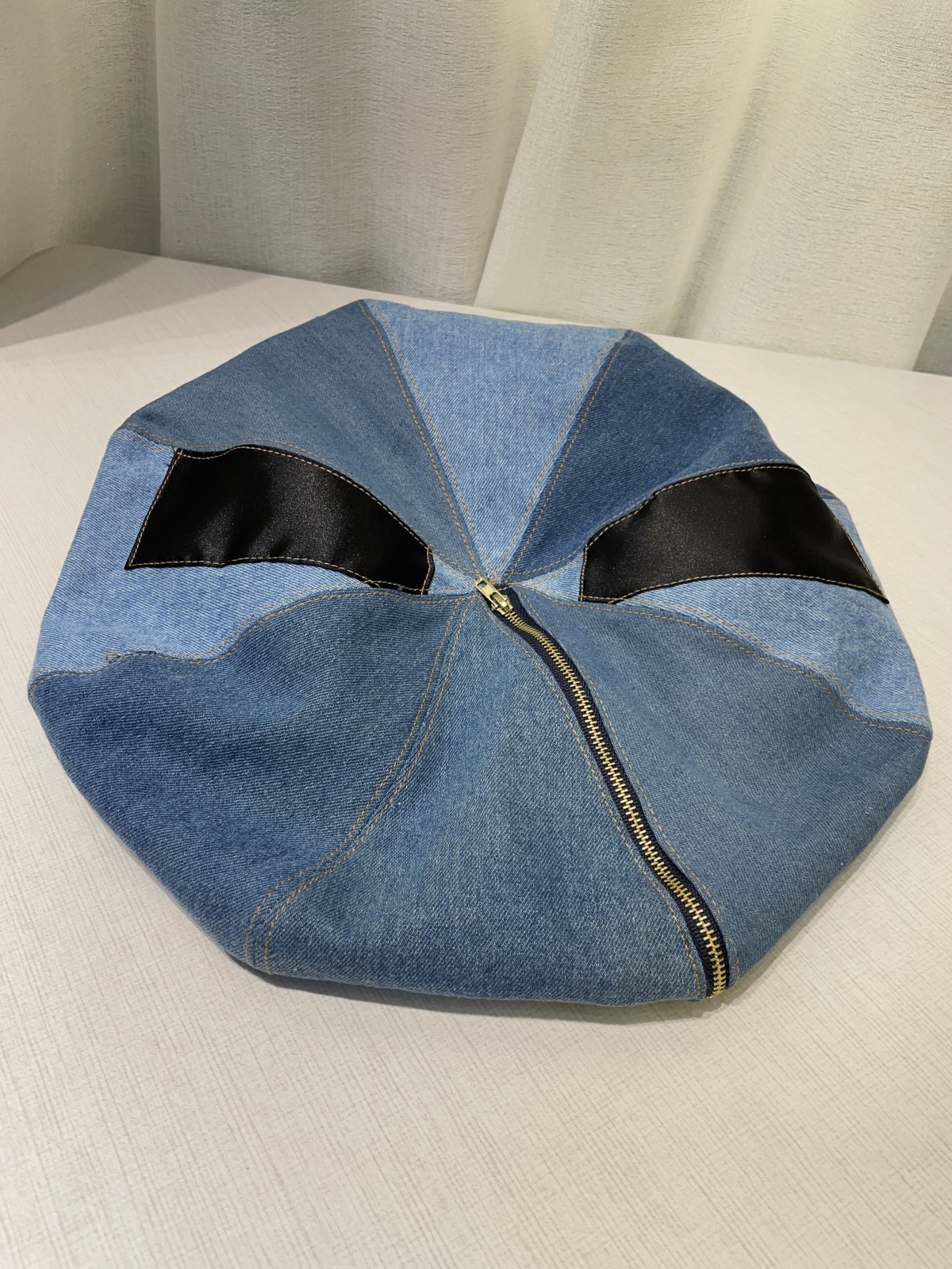 Washed Denim Niche Cloud Zip Beret Hat