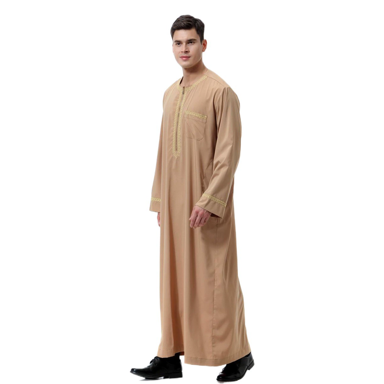 Фабрика в наличии Ближний Восток Мужчины Печатные молнии Круглый шею халат, TH811