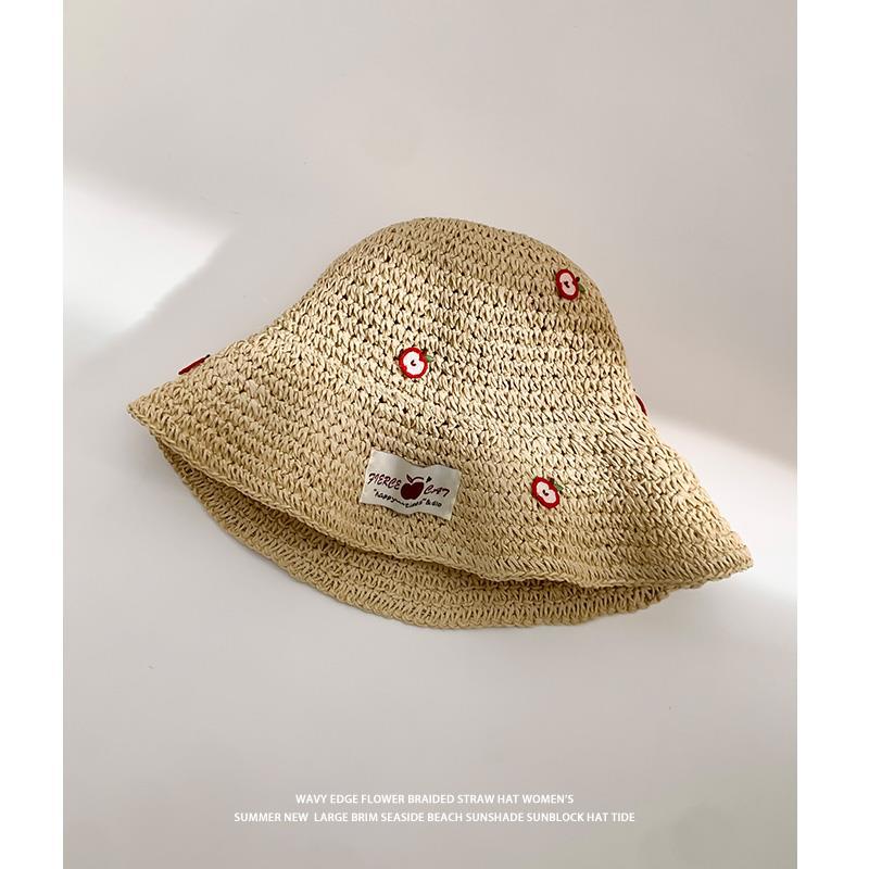 Pequeña manzana tejida sombrero de pescador de paja sombrero de verano vacaciones de playa sombrero de paja sombrero de sombrero de protección solar