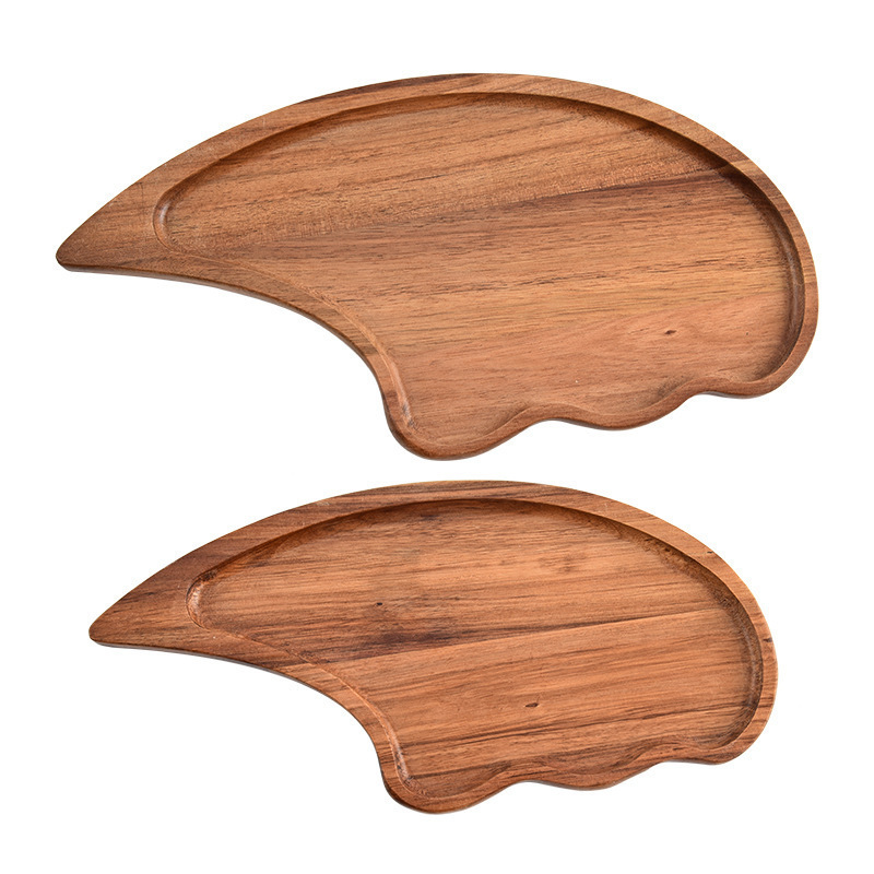 Tipo japonés de madera Acacia té de la tarde en el viento, accesorios de fotos de comida plato de madera disco de madera sólida bandeja de madera elíptica