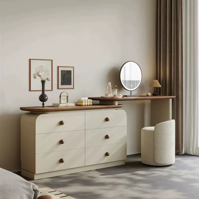 实木梳妆台斗柜一体收纳柜小型高级感小户型卧室床尾柜中古化妆桌