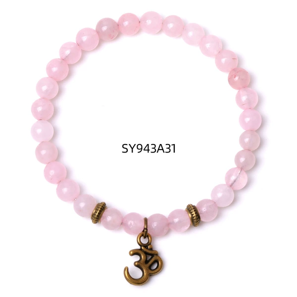 SY943A31 Pink chalcedony+Bronze OM pendant 6mm bracelet