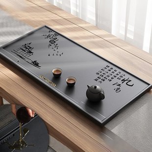 Black Gold Stone Tea Tray for Living Room and Office, Embedded Integrated Stone Kung Fu Tea Tray, Tea Table with Direct Drainage Tea Set