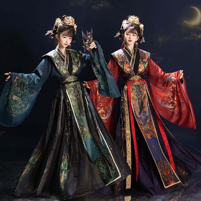 Original Hanfu for Women in Dark Green and Dark Red, Suitable for Film and Stage Performances, Ancient Costume with Exotic Flair, Travel Photography Set Original Hanfu for Women in Dark Green and Dark Red, Suitable for Film and Stage Performances, Ancient Costume with Exotic Flair, Travel Photography Set