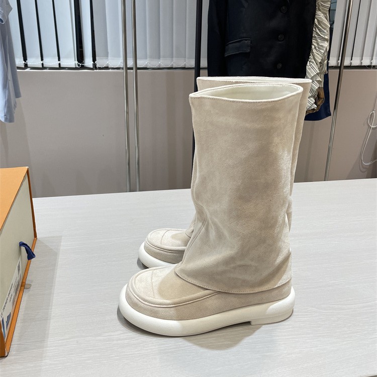 牛革版 ~ フランス本革厚い底の白いブーツ女性冬の新型ズボンの靴の騎士靴のブーツのブーツ