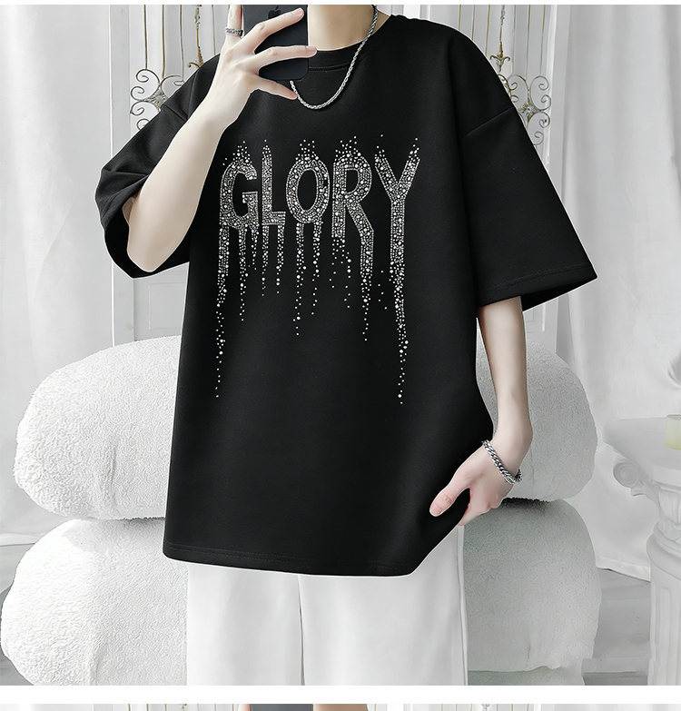 T-shirt da uomo american retro in cotone pesante taglio largo estivo_voghion.com