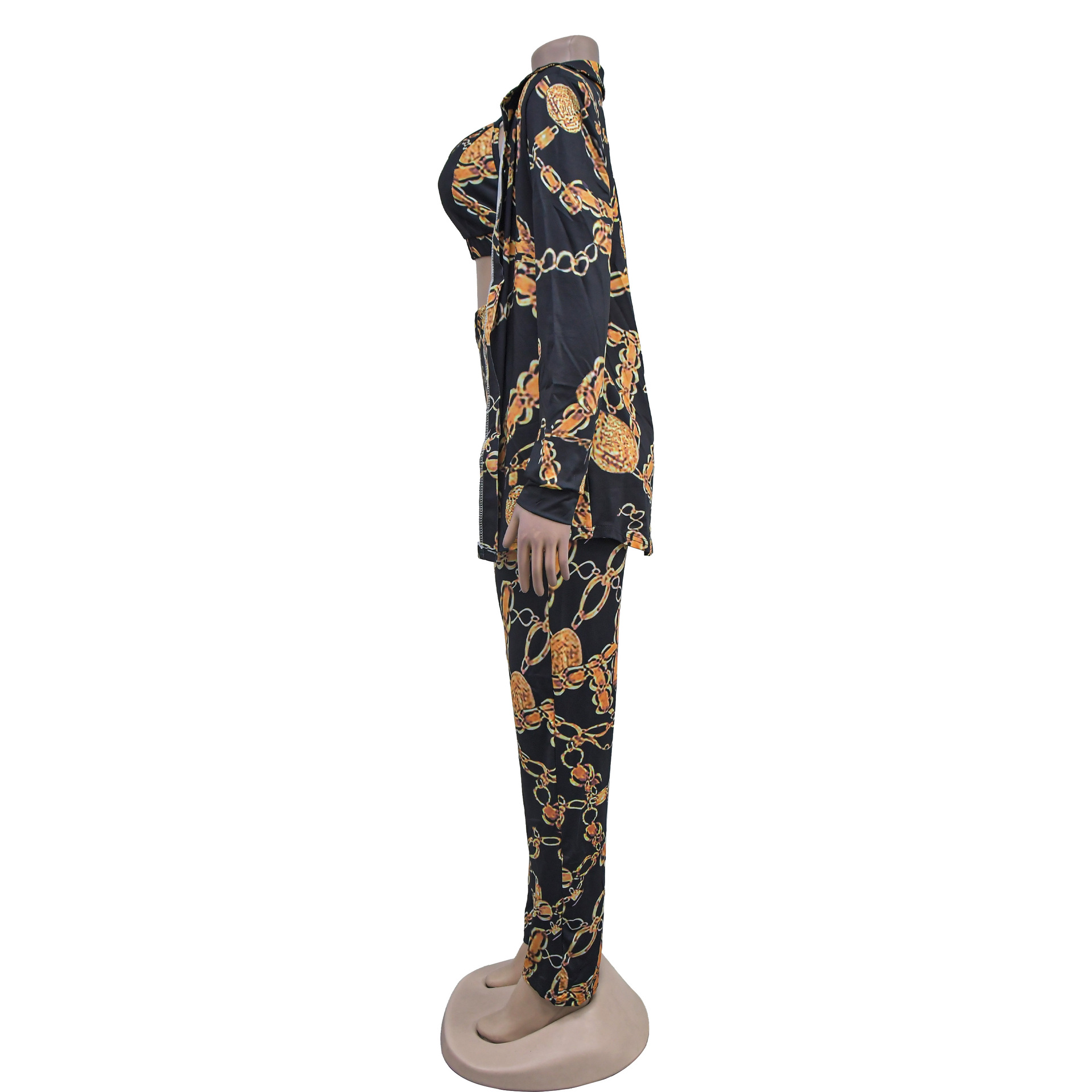 Women's Pant Set With Long Sleeved Collared Jacket And Trousers_voghion.com