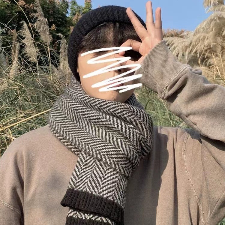 겨울 남녀 동형 스카프 헤링본 한국판 커플 백합 니트 털실 보온 강화 마름모꼴 목도리