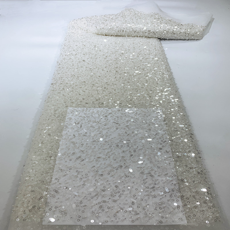 Tubo de perlas bordado multicolor semilla de melón sequinilla tela bordada de alta gama vestido encaje tela bordada fábrica directa