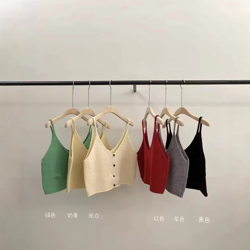 韓国風新作無地シングルボタンニットショート丈アウター レディース ウール混重ね着 若見えベスト レディース 万能|undefined