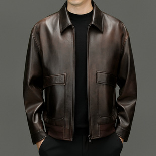 DLSN28311 Autumn and Winter New Men's Haining Leather Lapel Motorcycle Jacket Goatskin Genuine Leather Men