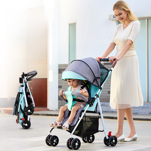 Baby stroller four-wheel push cart lightweight foldable sit and lie down children babies kids one-click fold portable manufacturer