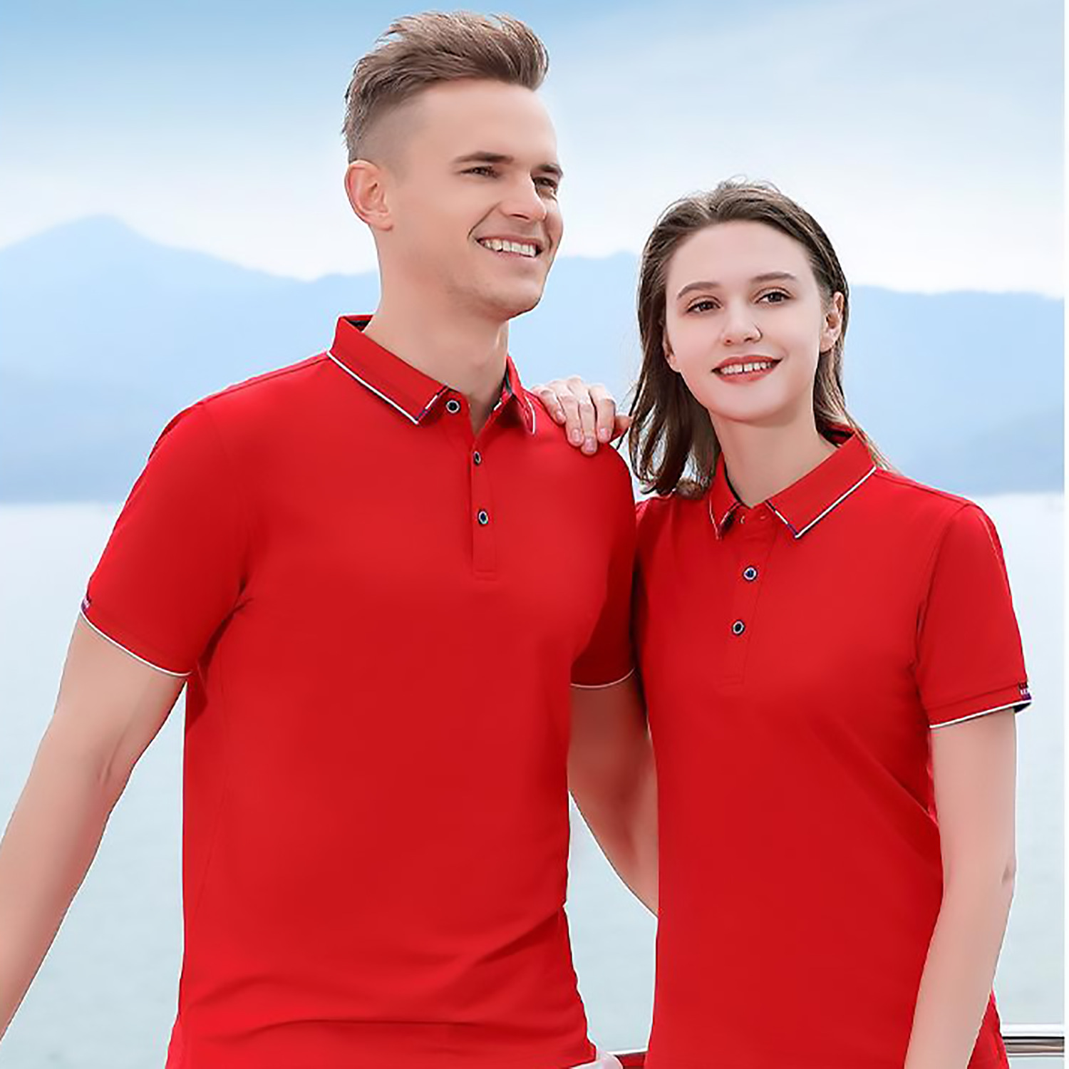 190g summer ultra-cool Lenzing cotton two-tone lapel polo shirt, custom short-sleeve corporate team workwear t-shirt