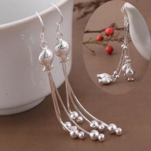 999纯银耳坠足银长款流苏女正品韩版时尚高级感可爱鱼小鱼银耳挂