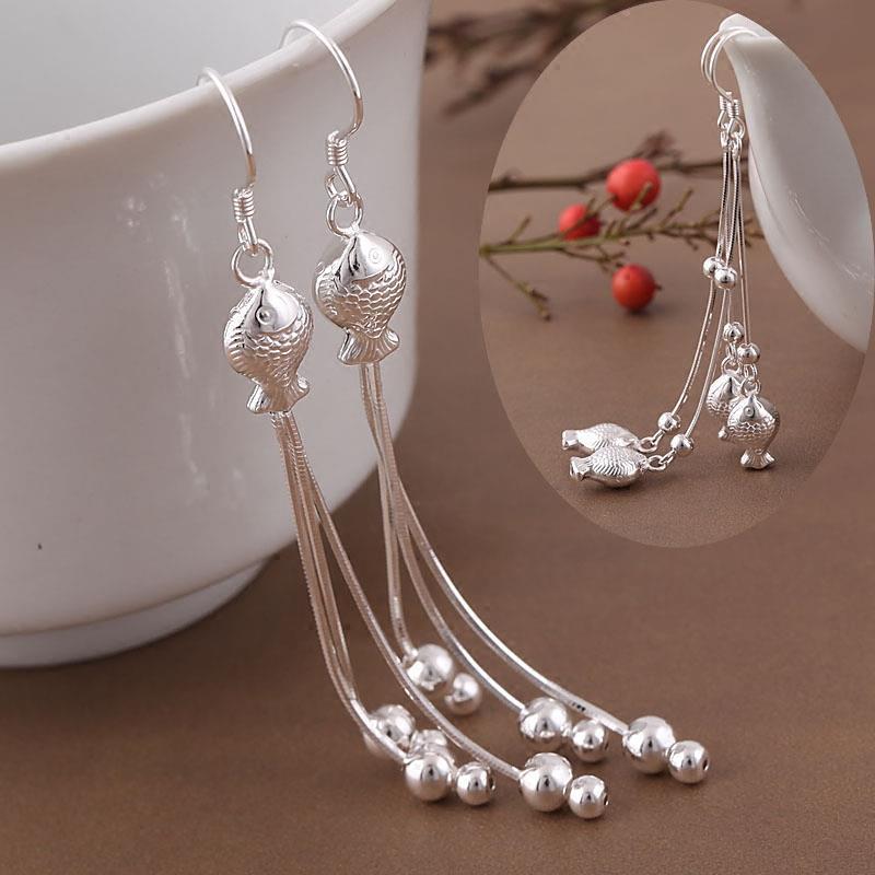 999纯银耳坠足银长款流苏女正品韩版时尚高级感可爱鱼小鱼银耳挂