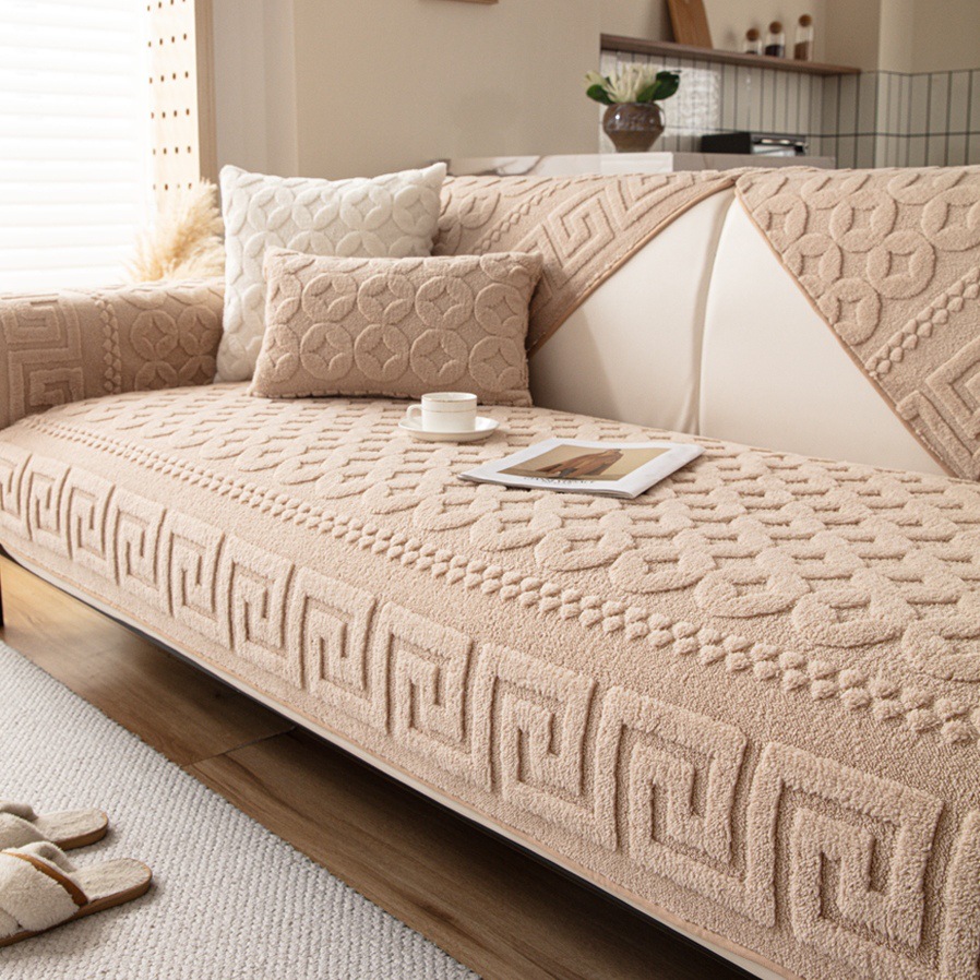 中式实木沙发毛绒沙发垫冬季皮沙发防滑坐垫加厚舒棉绒时尚沙发套