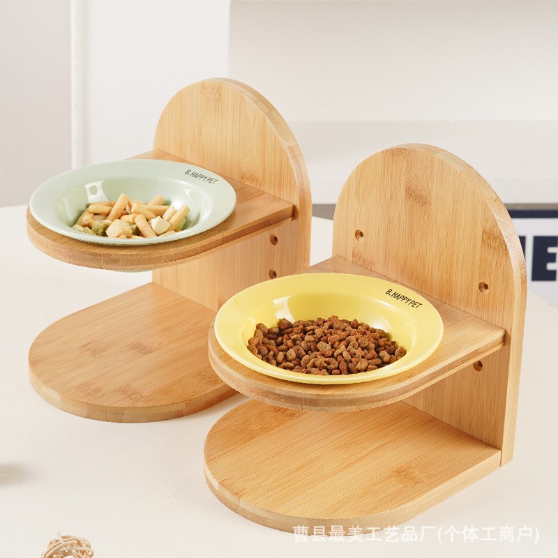 단단한 나무 UFO 애완 동물 그릇 내장 마시는 그릇 세라믹 고양이 그릇 안티 검은 턱 개 그릇 애완 동물 용품