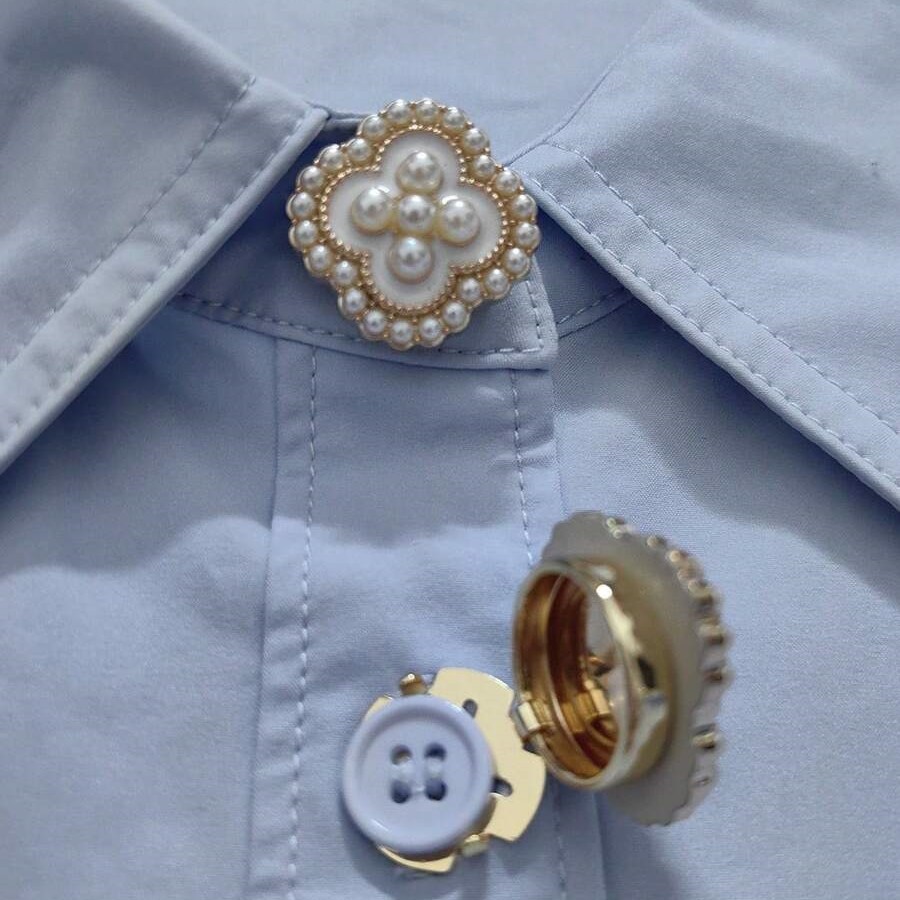 Button Cover: Luxurious Four-leaf Clover Versatile Cufflinks, Pearl Shirt Collar Decorative Buttons_voghion.com