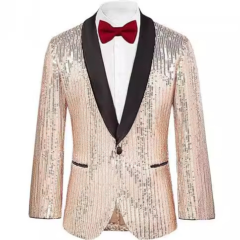 Abbigliamento maschile Blazer con paillettes lucide da uomo Blazer con bottone singolo Blazer formale per feste, cene e balli_voghion.com