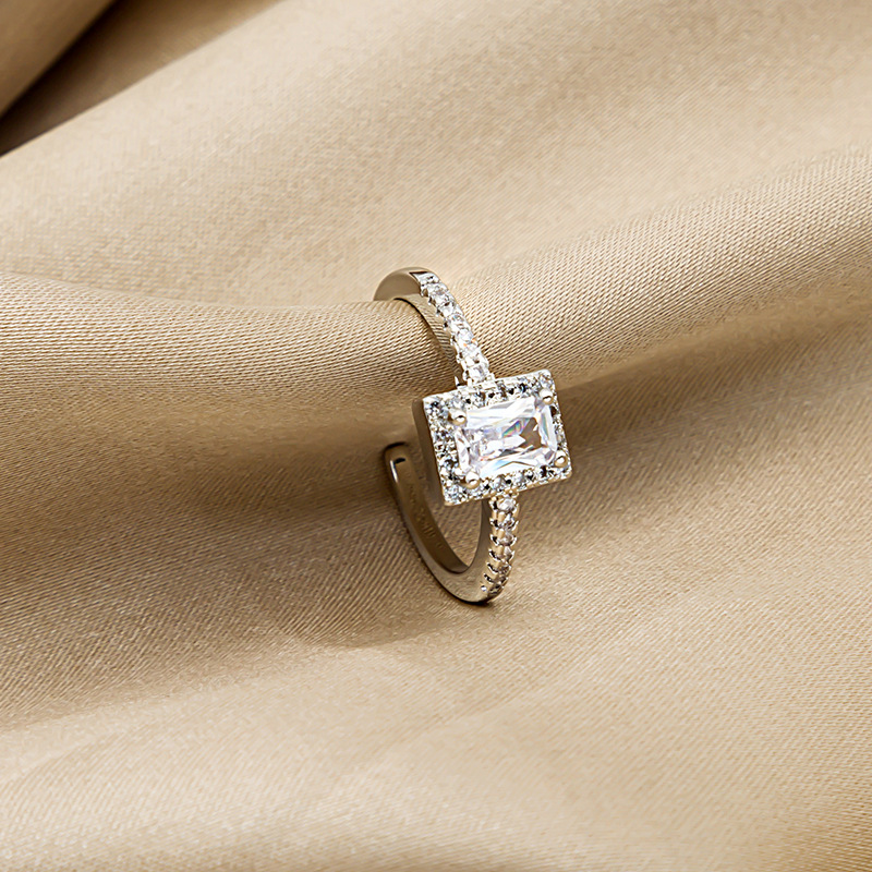 Fashion Square Copper Inlay Zircon Open Ring 1 Piece