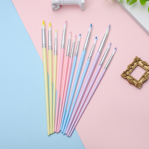 Boyixuan Art Set 6 two-color wool plastic rod macaron color children's painting nylon gouache brush