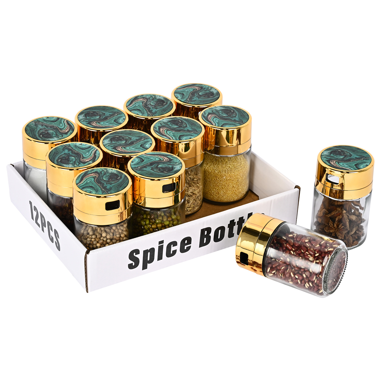 Venta caliente transfronteriza cocina de acero inoxidable Luz de lujo de vidrio condimento tarro traje hogar sellado de vidrio condimento tarro al por mayor