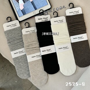 Spring and summer new ladies piled socks gray Japanese and Korean socks stockings student straight academic style solid color lace