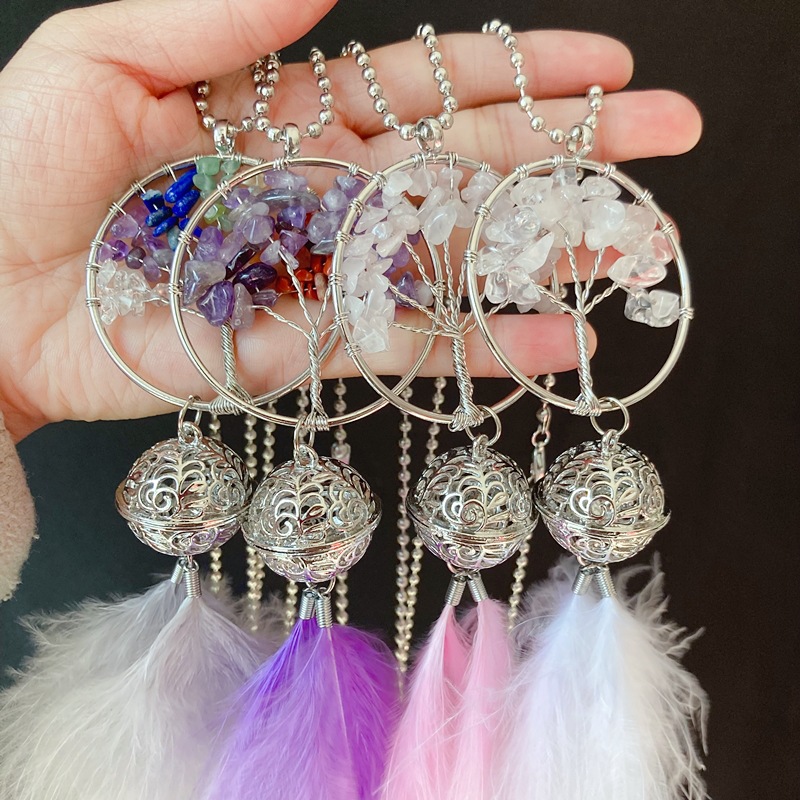 42g Weight 1 Piece Quantity Alloy Material Dreamcatcher, Tree Pattern Creative Pachira Macrocarpa Lucky Tree Palace Bell Feather Dreamcatcher Automobile Hanging Ornament 3