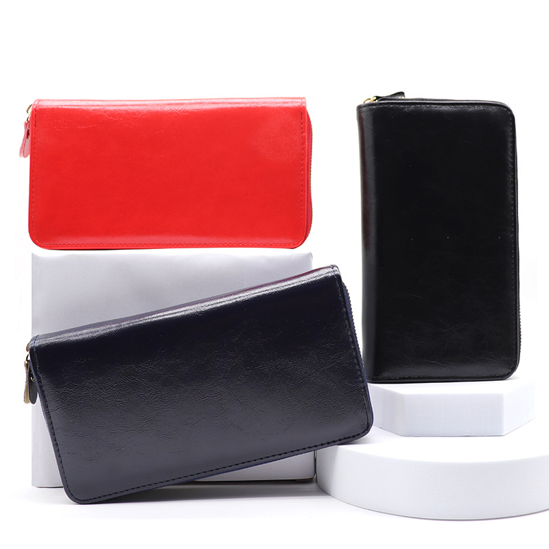 Nuevo monedero de cremallera única para hombres multifuncional retro gran capacidad bolsa de teléfono móvil bolsa tarjeta de órgano bolsa de cera de piel bolsa de mano mujer
