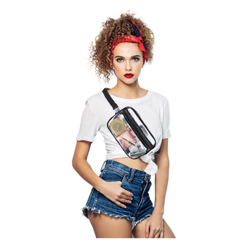 En stock venta al por mayor Amazon nuevo PVC transparente cintura bolsa de viaje portátil hombro bolsa Correa se puede fijar